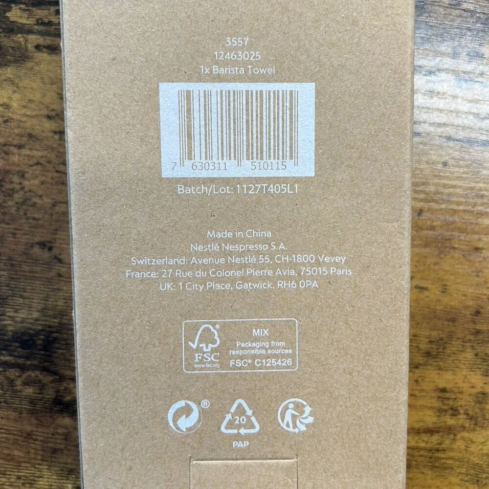 NWT Nespresso Organic Cotton Coffee Towel w/ PU Leather Strap | New in Box